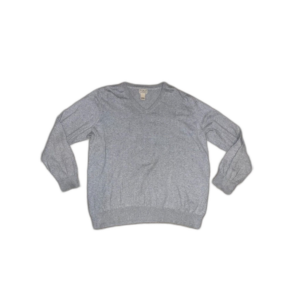 L. L. Bean Men's Grey Cotton Cashmere V-Neck Sweater Pullover XXL